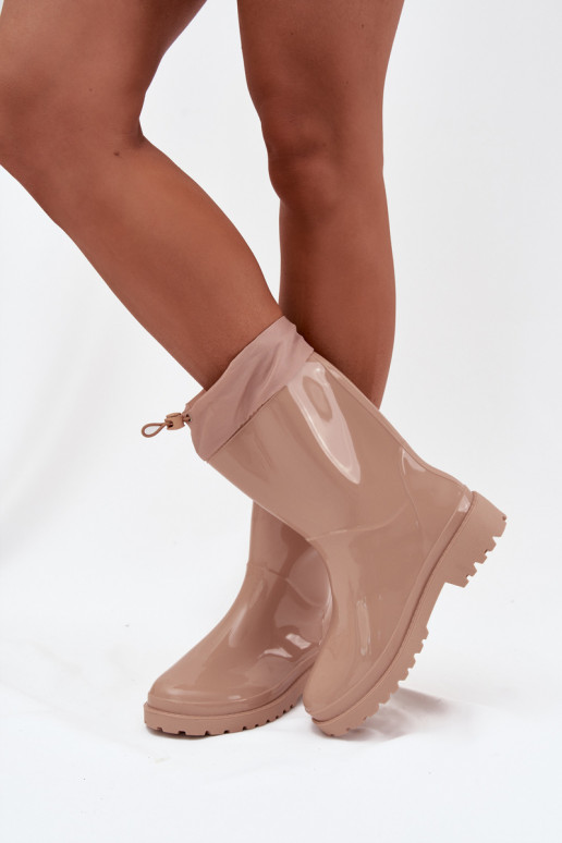 Botas de borracha Feminino com fecho de pressão bege Kessia Botas de borracha Feminino com fecho de pressão bege Kessia