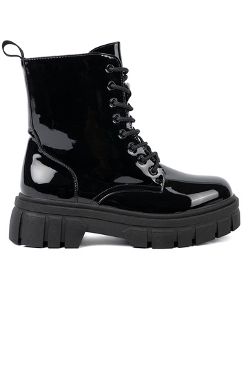 cor preta lacado botas de montaria altas na masyParanej podeszParaie 2