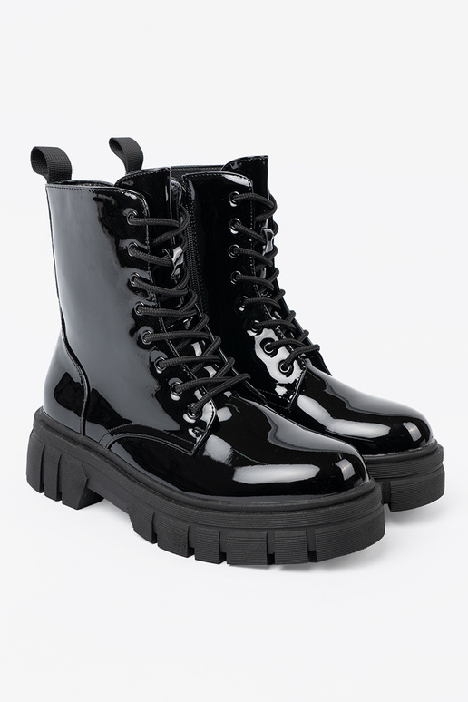 cor preta lacado botas de montaria altas na masyParanej podeszParaie