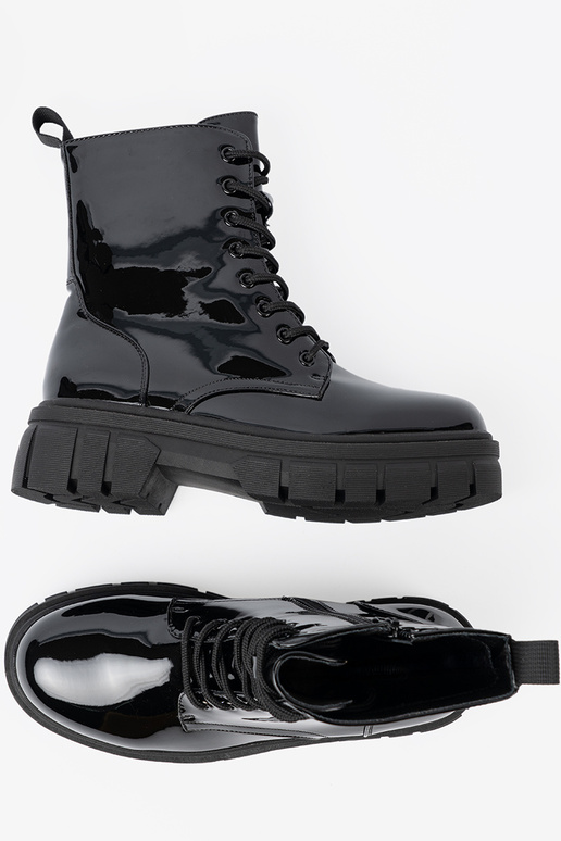 cor preta lacado botas de montaria altas na masyParanej podeszParaie