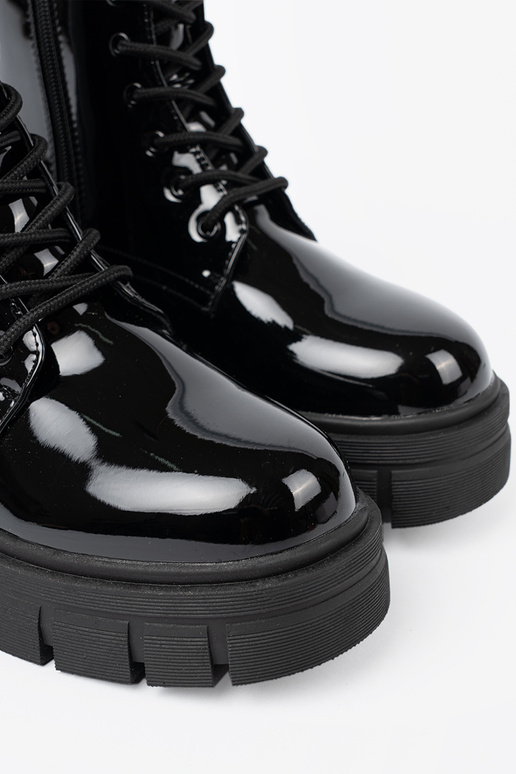 cor preta lacado botas de montaria altas na masyParanej podeszParaie