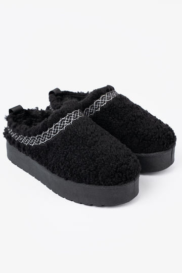 sapato a'la Botas de neve Para cor pretam kolorze z ozdobnym haftem