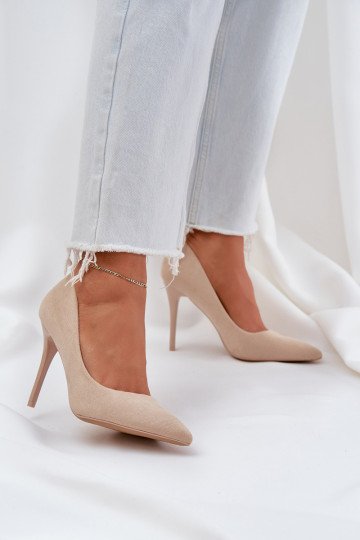 À modalo clássico sapatos de salto alto Z de camurça ecológicau cor de marfim Habilitadovinda 2
