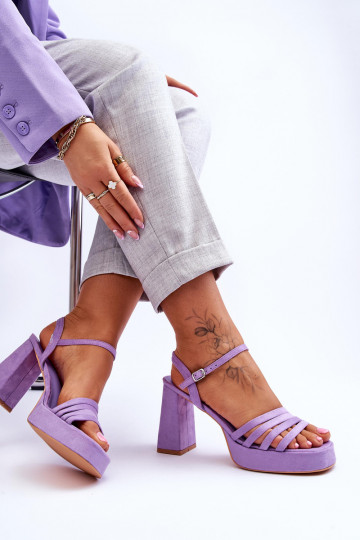 Elegante Camurça Salto Alto e Plataforma Roxo Verda 2