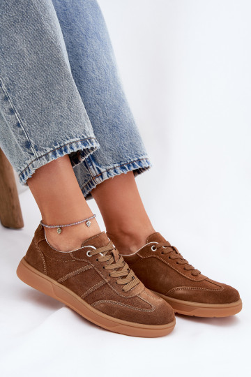 de camurça Baixo À modalo de tênis Feminino cor marrom Paliana