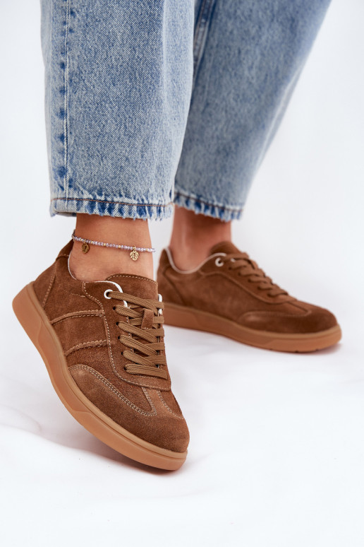 de camurça Baixo À modalo de tênis Feminino cor marrom Paliana