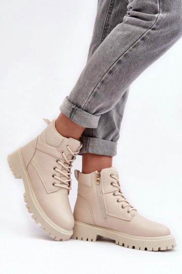 Botas femininas aquecidas bege com zíper Gremiva 2