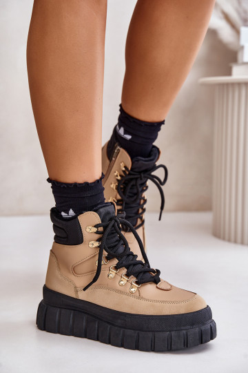 Feminino aquecimento Botas sapato com uma plataforma cor marrom Jelenia