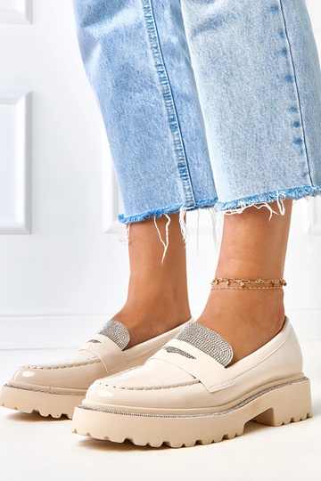 Mocassins cor areia em material sintético com zircônias Laures
