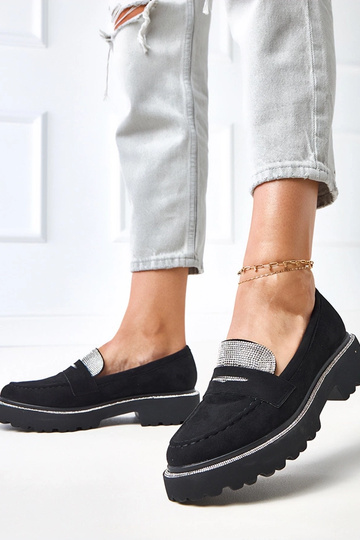 Mocassins pretos de camurça sintética decorados com zircônias Kloren