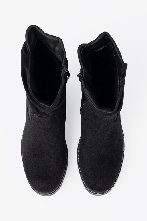 Botas femininas cor preta z ozdobnym marszczeniem