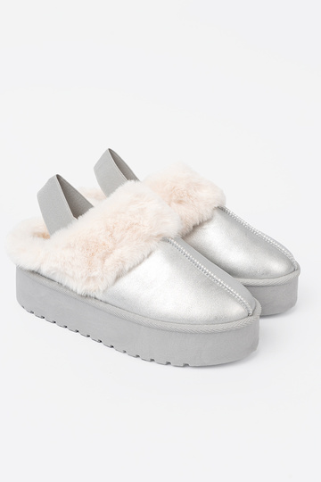 cor prata Botas de neve com um casaco de pele i platformą