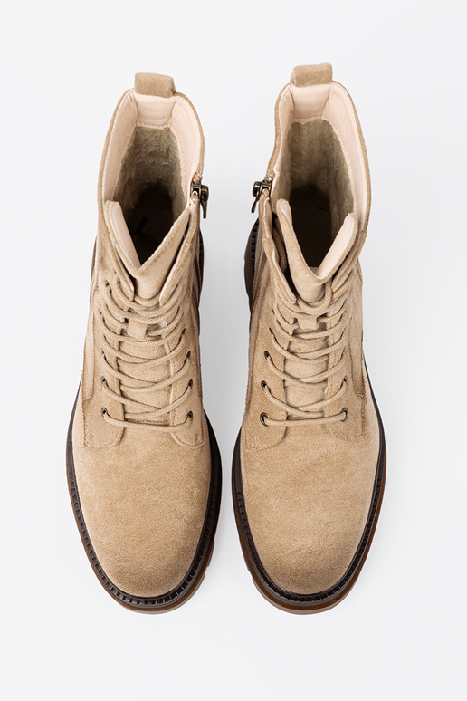 de camurça bege botas de montaria altas z solidnym bieżnikiem