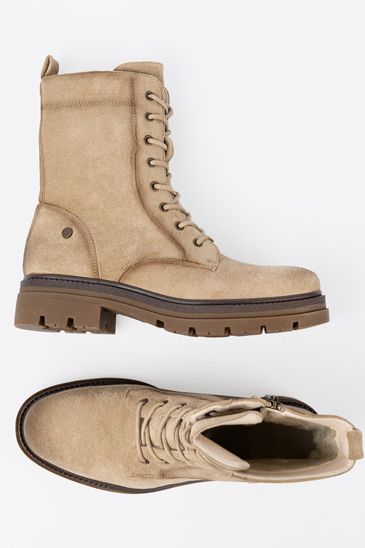 de camurça bege botas de montaria altas z solidnym bieżnikiem