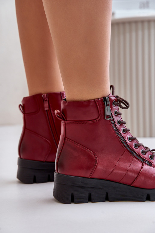  aquecimento Botas femininas com uma plataforma I Koturnie Borgonha Savindria