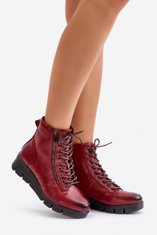  aquecimento Botas femininas com uma plataforma I Koturnie Borgonha Savindria