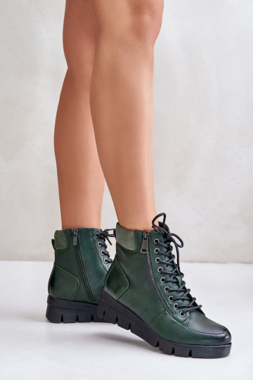 aquecimento Botas femininas com uma plataforma I Koturnie cor cáqui Savindria