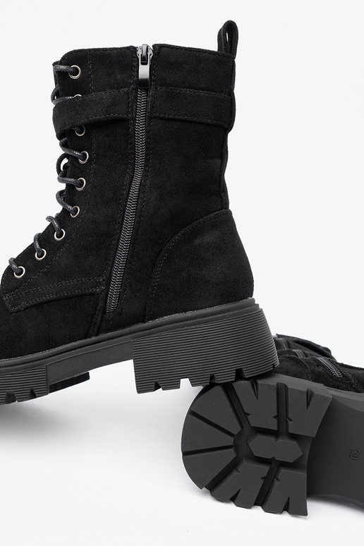 cor preta botas de montaria altas com fivelas i cadarçosm