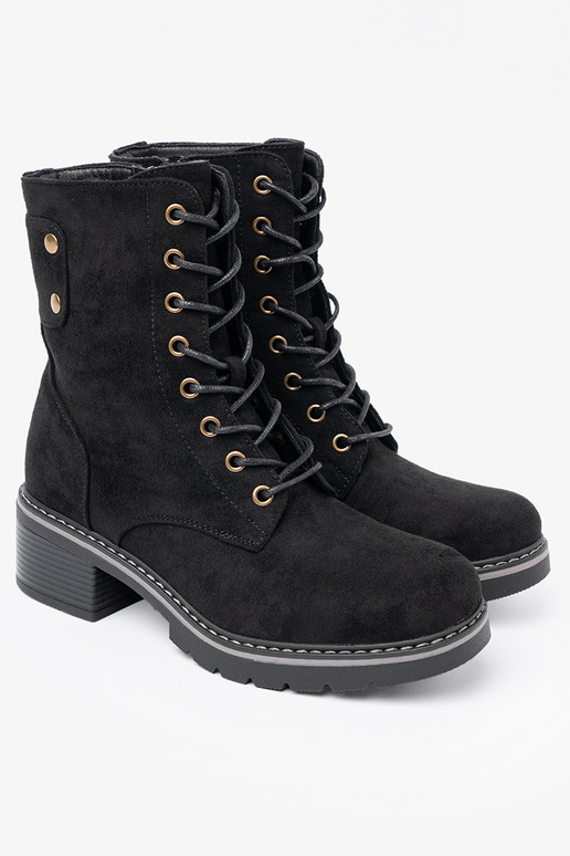 cor preta amarrado botas de montaria altas z grubą podeszParaą