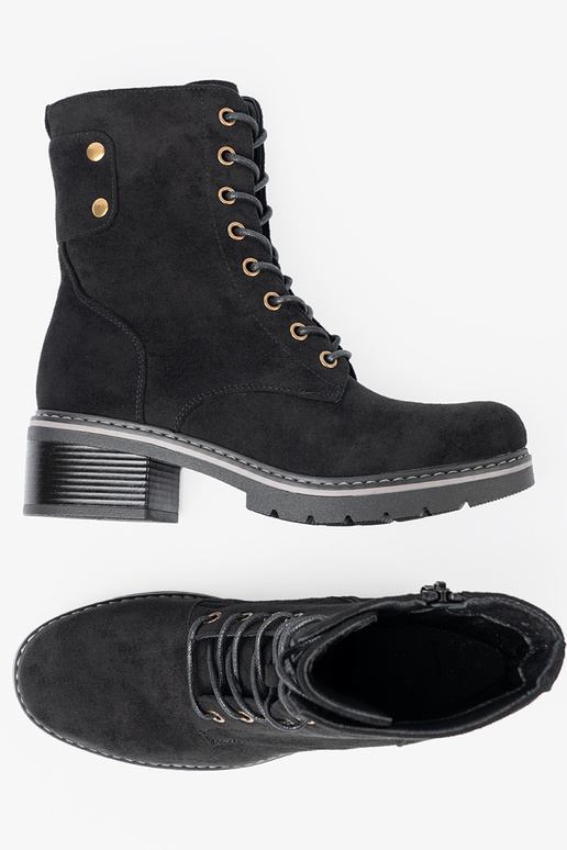 cor preta amarrado botas de montaria altas z grubą podeszParaą