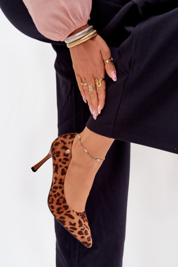 Sapatos de salto femininos com estampa de leopardo "Vinceza 62264" cor marrom