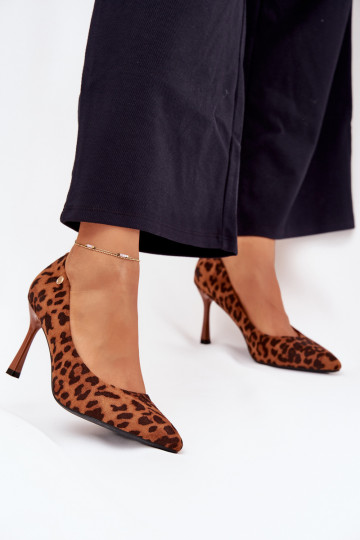 Sapatos de salto femininos com estampa de leopardo "Vinceza 62264" cor marrom 2