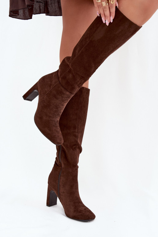 Botas de cano alto femininas aquecidas com salto, cor chocolate "Zamira" Botas de cano alto femininas aquecidas com salto, cor chocolate "Zamira"