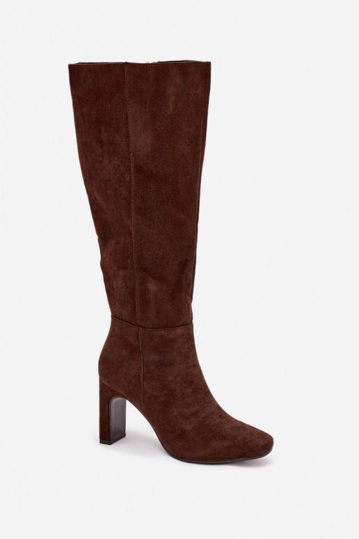 Botas de cano alto femininas aquecidas com salto, cor chocolate "Zamira" Botas de cano alto femininas aquecidas com salto, cor chocolate "Zamira"