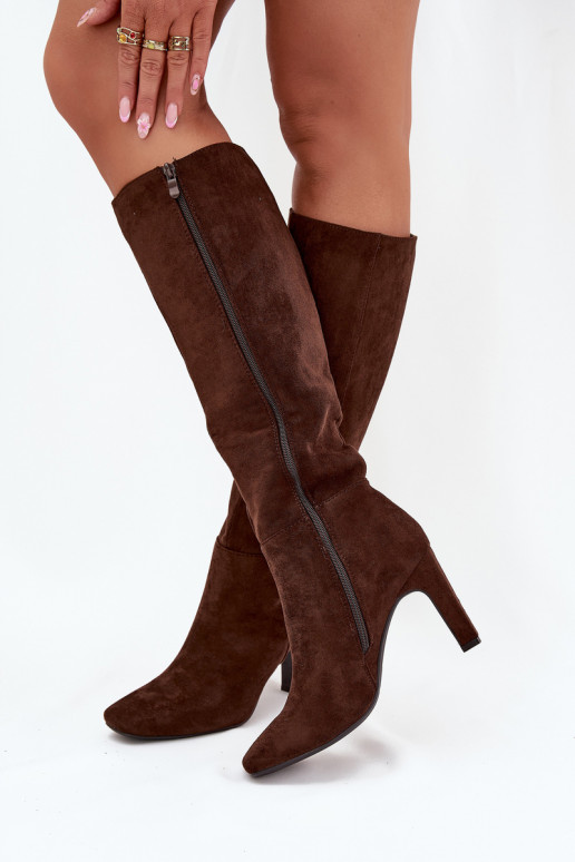 Botas de cano alto femininas aquecidas com salto, cor chocolate "Zamira" Botas de cano alto femininas aquecidas com salto, cor chocolate "Zamira"