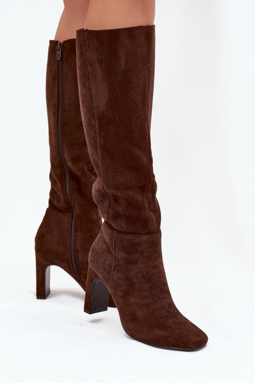 Botas de cano alto femininas aquecidas com salto, cor chocolate "Zamira" Botas de cano alto femininas aquecidas com salto, cor chocolate "Zamira"