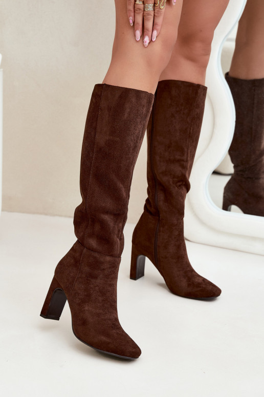 Botas de cano alto femininas aquecidas com salto, cor chocolate "Zamira" Botas de cano alto femininas aquecidas com salto, cor chocolate "Zamira"