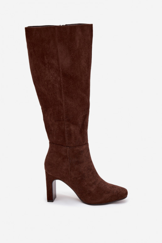 Botas de cano alto femininas aquecidas com salto, cor chocolate "Zamira" Botas de cano alto femininas aquecidas com salto, cor chocolate "Zamira"