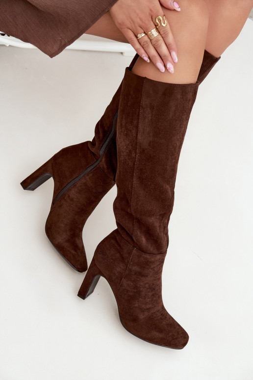 Botas de cano alto femininas aquecidas com salto, cor chocolate "Zamira" Botas de cano alto femininas aquecidas com salto, cor chocolate "Zamira"