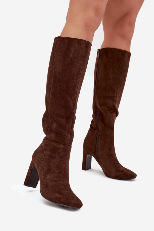Botas de cano alto femininas aquecidas com salto, cor chocolate "Zamira" Botas de cano alto femininas aquecidas com salto, cor chocolate "Zamira"