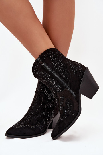 Botas femininas de estilo cowboy acolchoadas com decoração, pretas Lelira 2