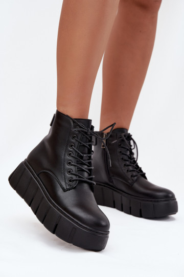 Pele aquecimento Botas femininas com uma plataforma Vinceza 66803 cor preta 2