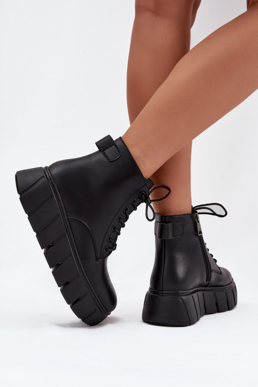 Pele aquecimento Botas femininas com uma plataforma Vinceza 66803 cor preta Pele aquecimento Botas femininas com uma plataforma Vinceza 66803 cor preta