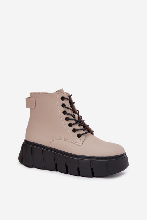 Pele aquecimento Botas femininas com uma plataforma Vinceza 66803 bege Pele aquecimento Botas femininas com uma plataforma Vinceza 66803 bege