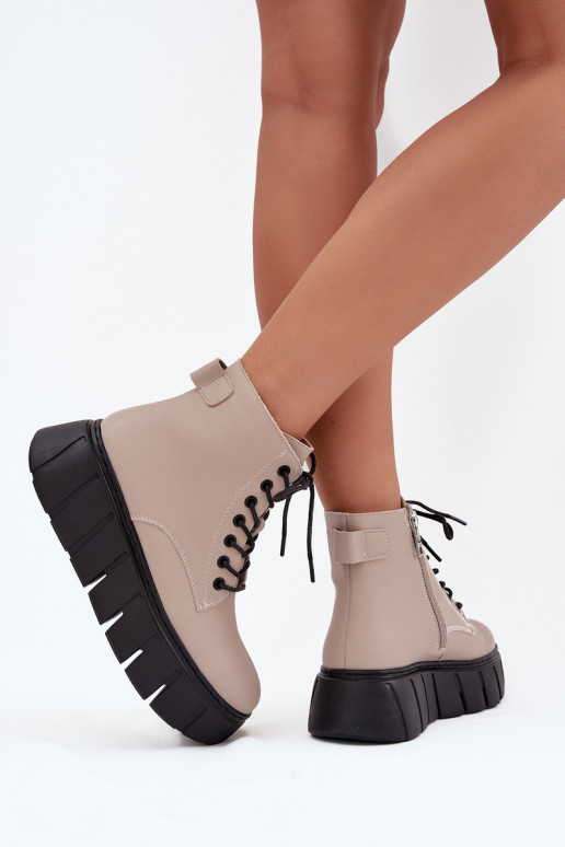 Pele aquecimento Botas femininas com uma plataforma Vinceza 66803 bege Pele aquecimento Botas femininas com uma plataforma Vinceza 66803 bege