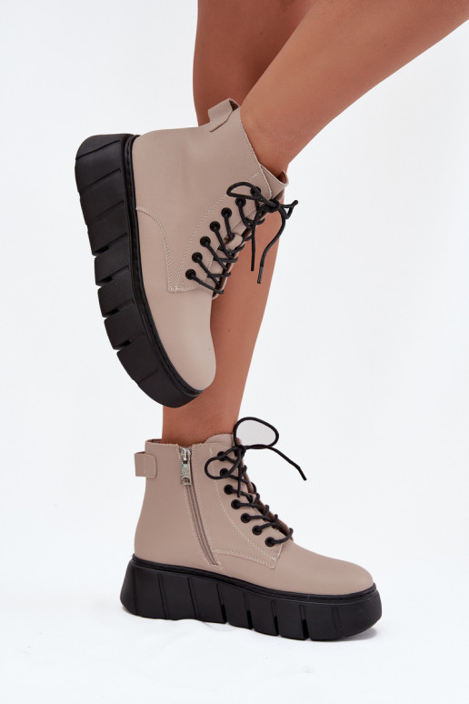 Pele aquecimento Botas femininas com uma plataforma Vinceza 66803 bege Pele aquecimento Botas femininas com uma plataforma Vinceza 66803 bege