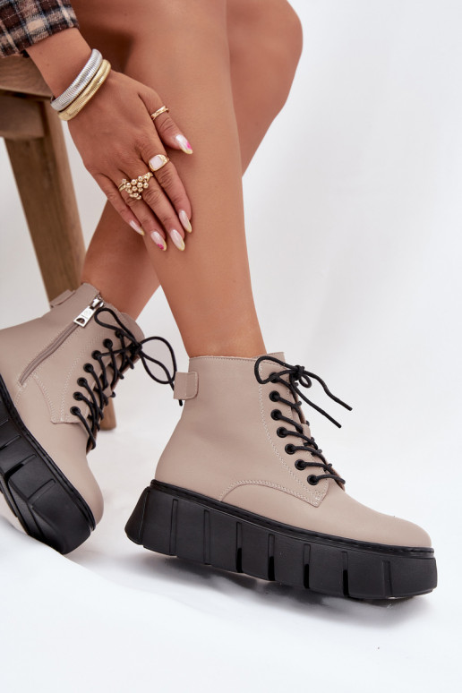 Pele aquecimento Botas femininas com uma plataforma Vinceza 66803 bege Pele aquecimento Botas femininas com uma plataforma Vinceza 66803 bege