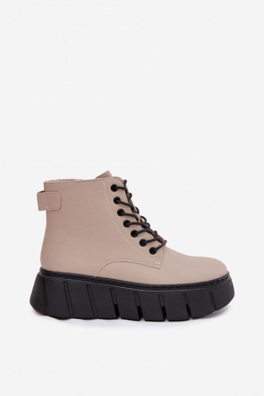 Pele aquecimento Botas femininas com uma plataforma Vinceza 66803 bege Pele aquecimento Botas femininas com uma plataforma Vinceza 66803 bege
