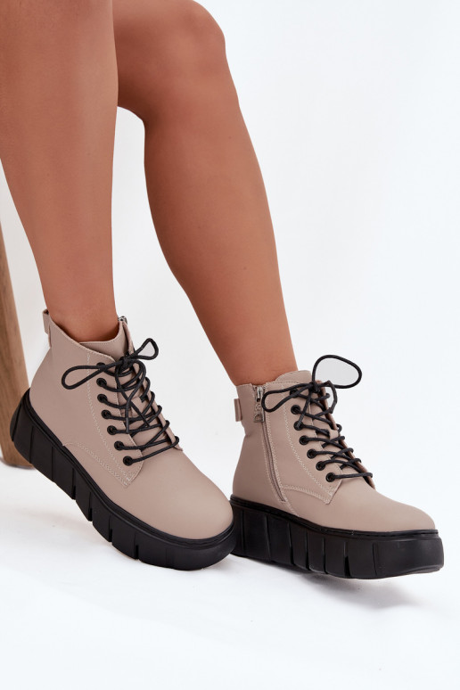 Pele aquecimento Botas femininas com uma plataforma Vinceza 66803 bege Pele aquecimento Botas femininas com uma plataforma Vinceza 66803 bege