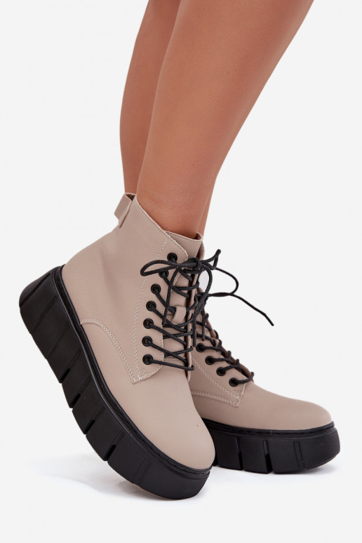 Pele aquecimento Botas femininas com uma plataforma Vinceza 66803 bege Pele aquecimento Botas femininas com uma plataforma Vinceza 66803 bege