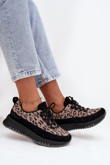 de camurça aquecimento À modalo de tênis Feminino com uma plataforma Vinceza 66836 com padrões de pele de leopardo cor preta