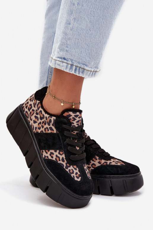 de camurça aquecimento À modalo de tênis Feminino com uma plataforma Vinceza 66841 com padrões de pele de leopardo cor preta de camurça aquecimento À modalo de tênis Feminino com uma plataforma Vinceza 66841 com padrões de pele de leopardo cor preta