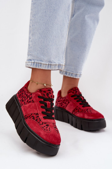 de camurça aquecimento À modalo de tênis Feminino com uma plataforma Vinceza 66841 com padrões de pele de leopardo cor vermelha 2