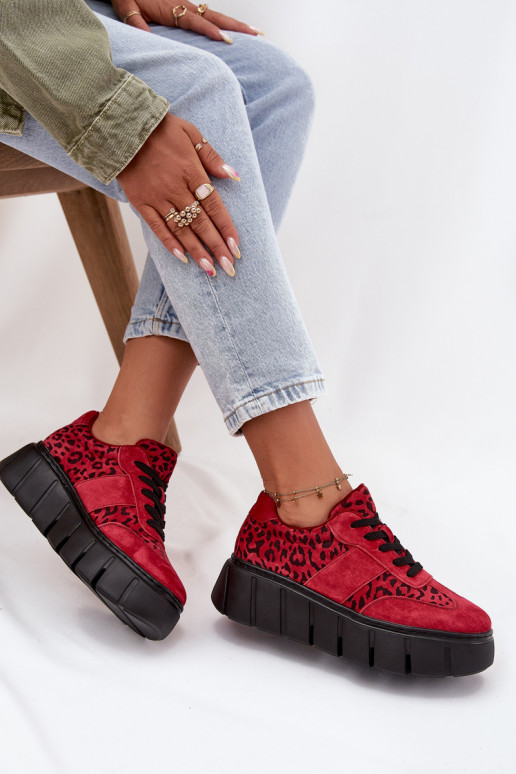 de camurça aquecimento À modalo de tênis Feminino com uma plataforma Vinceza 66841 com padrões de pele de leopardo cor vermelha