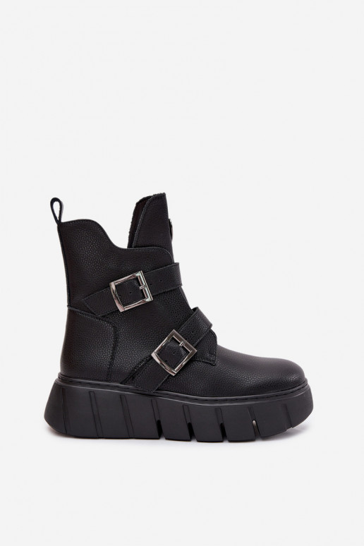 Pele aquecimento Botas femininas com uma plataforma com fivelas Vinceza 66842 cor preta Pele aquecimento Botas femininas com uma plataforma com fivelas Vinceza 66842 cor preta