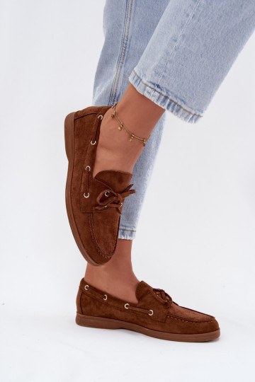 sapato mocassins femininos com detalhes elegantes cor marrom Calivra